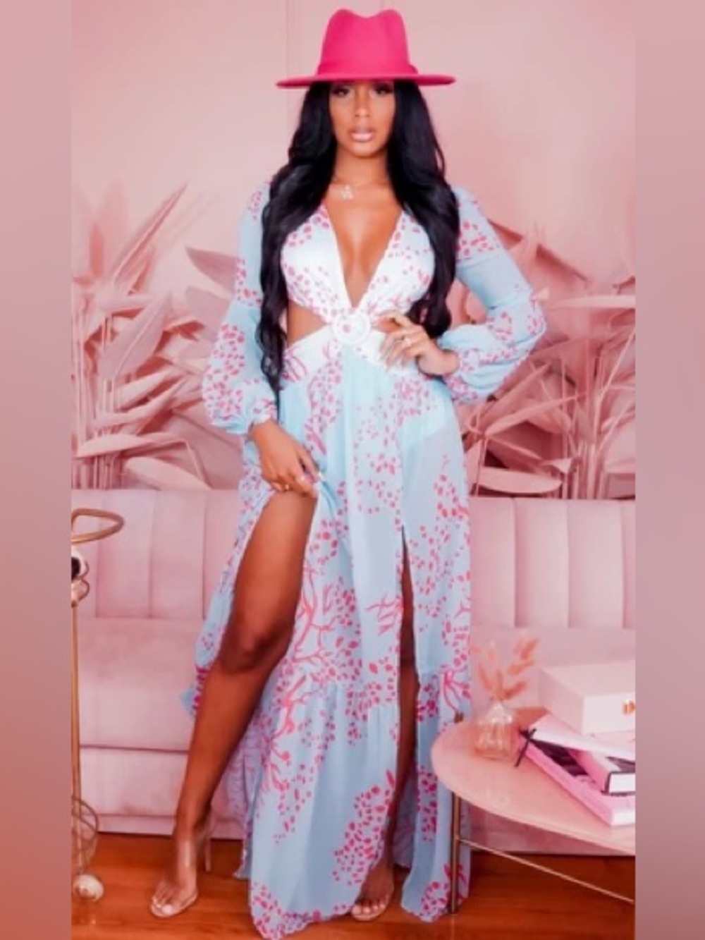 Floral Wrap Maxi Dress in Light Blue